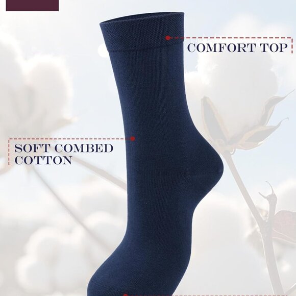 Women's Soft Combed Cotton Dress Socks Seamless Toe Black White Gray Navy Blue B - Picture 2 of 9